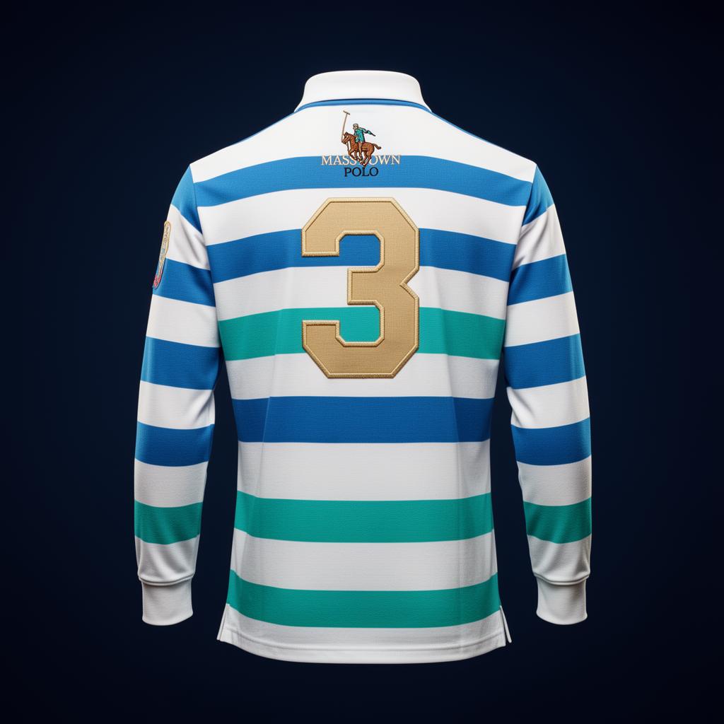 MASSOWN Polo team striped long-sleeve jersey with number 3